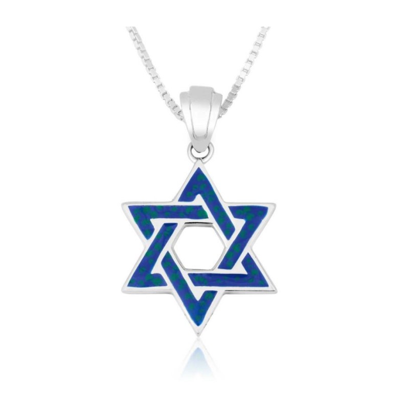 Sterling Silver Pendant Necklace Blue Ena... | Jewish Gift from Israel