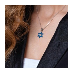 Sterling Silver Pendant Necklace Blue Ena... | Jewish Gift from Israel
