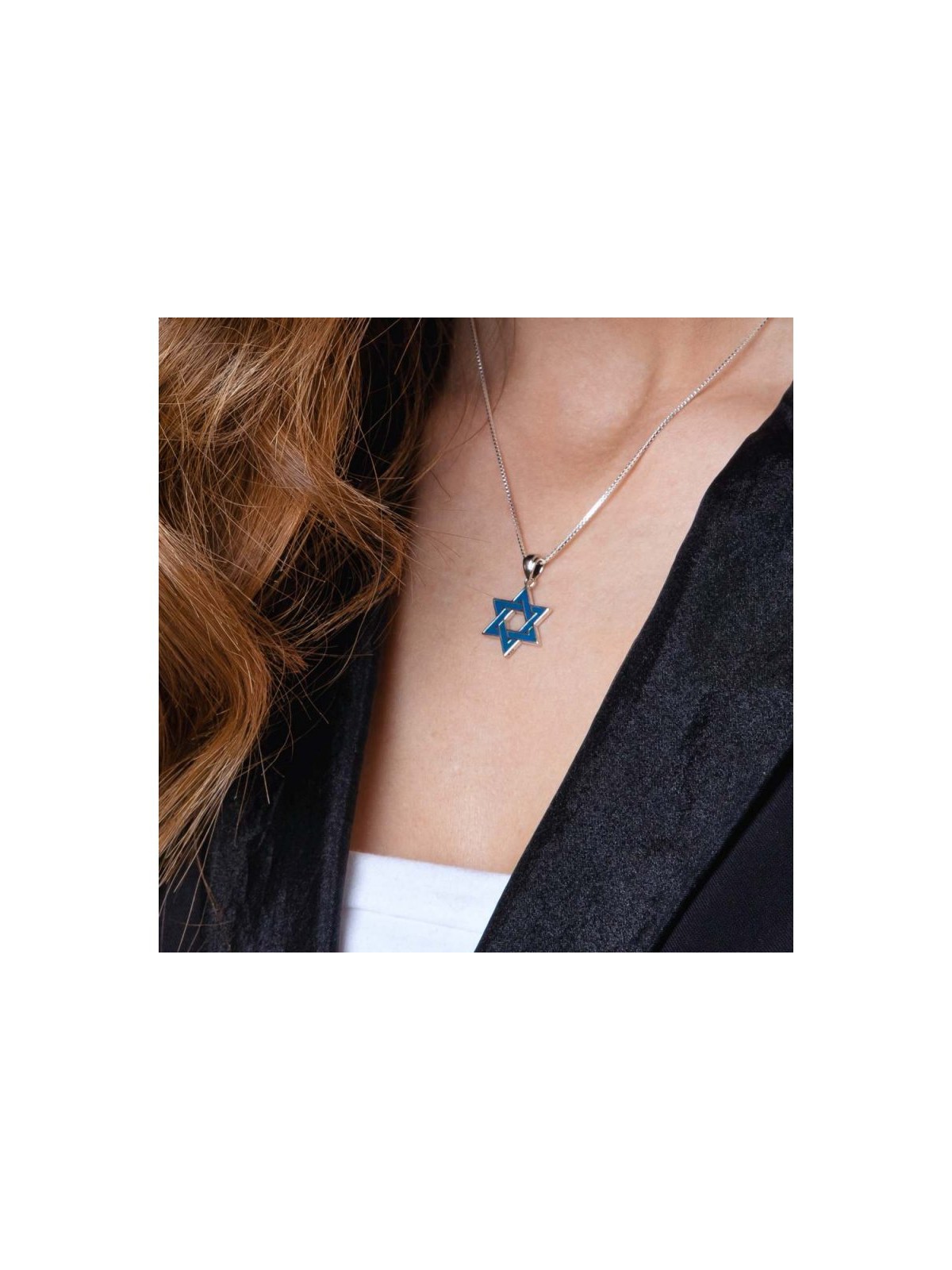 Sterling Silver Pendant Necklace Blue Ena... | Jewish Gift from Israel