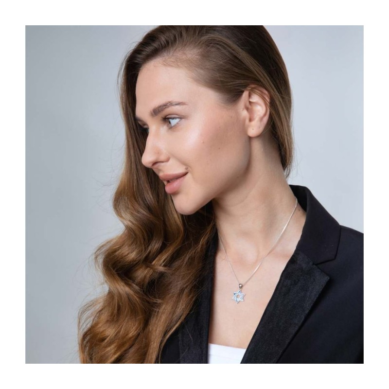 Sterling Silver Pendant Necklace Blue Ena... | Jewish Gift from Israel