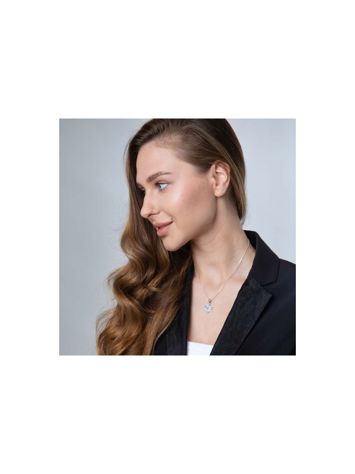 Sterling Silver Pendant Necklace Blue Ena... | Jewish Gift from Israel