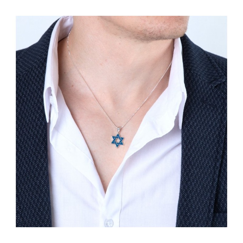Sterling Silver Pendant Necklace Blue Ena... | Jewish Gift from Israel