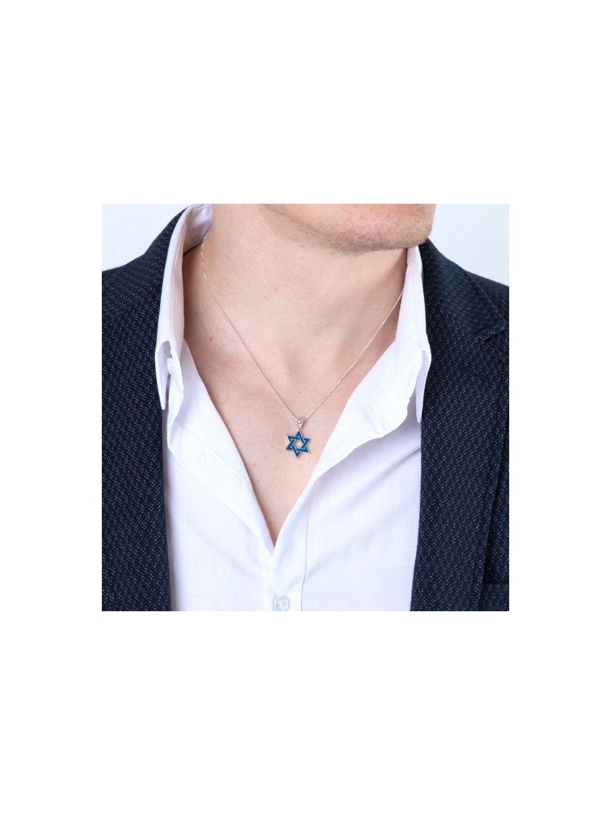 Sterling Silver Pendant Necklace Blue Ena... | Jewish Gift from Israel