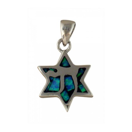 Silver and Opal Star of David Chai Pendant | Jewish Gift from Israel