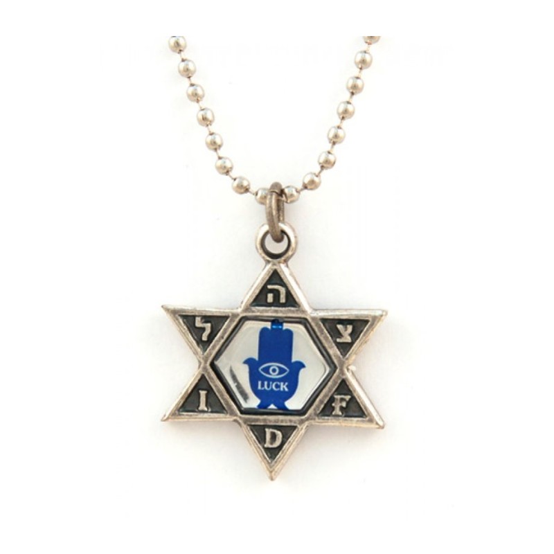 Collier Pendentif Étoile de David avec Hamsa Réfléchissant... | Armée israélienne