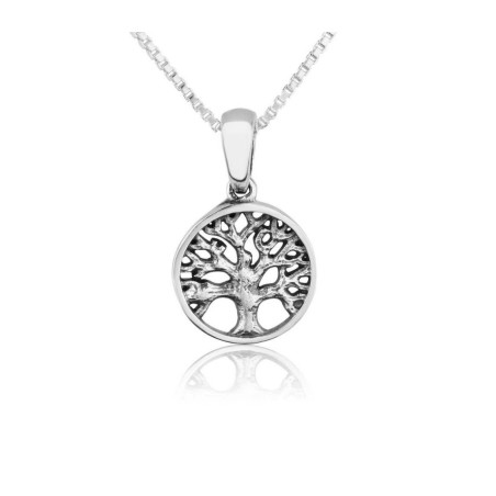 Sterling Silver Necklace Oval Pendant with Tree of... | Jewish Pendant