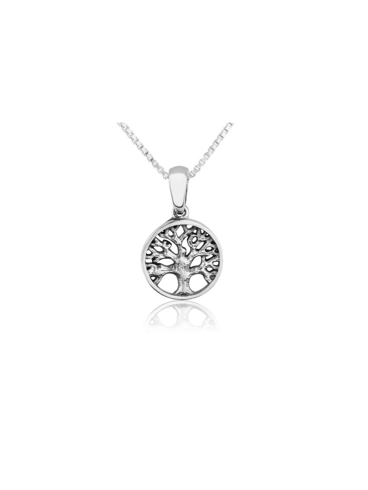 Sterling Silver Necklace Oval Pendant with Tree of... | Jewish Pendant