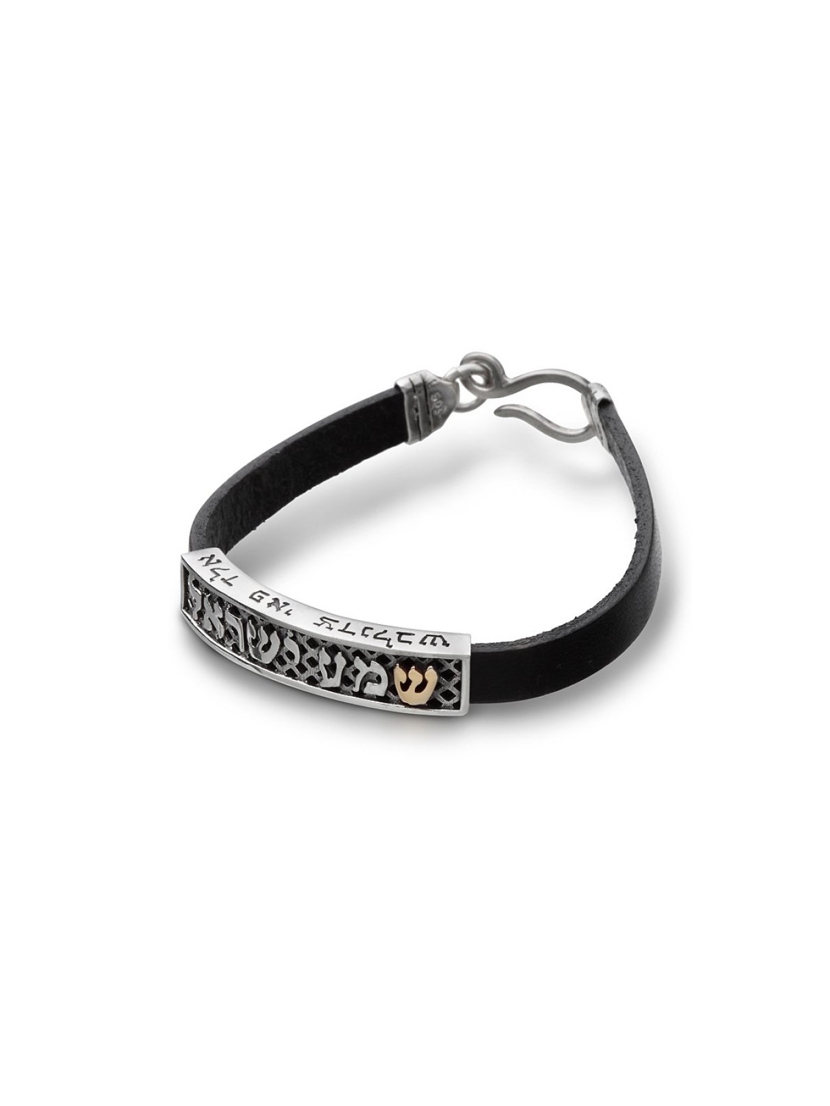 Bracelet Kabbale HaAri en cuir et argent avec... | Bracelets par HaAri