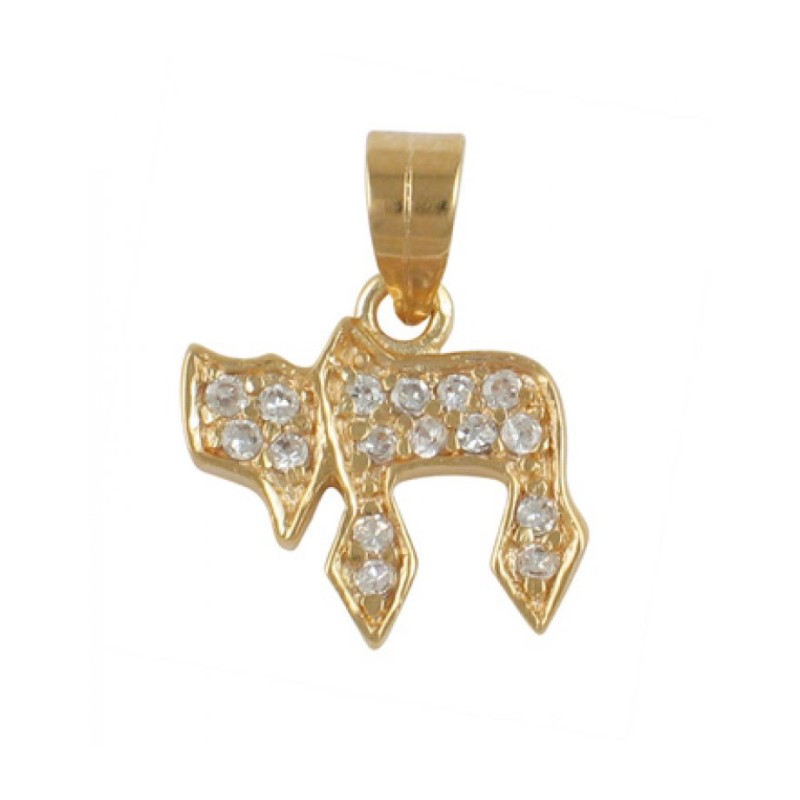 Gold Filled Chai Pendant Studded with Z... | Chai Necklaces & Pendants