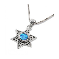 Silver and Opal Filigree Star of David Pe... | Jewish Gift from Israel