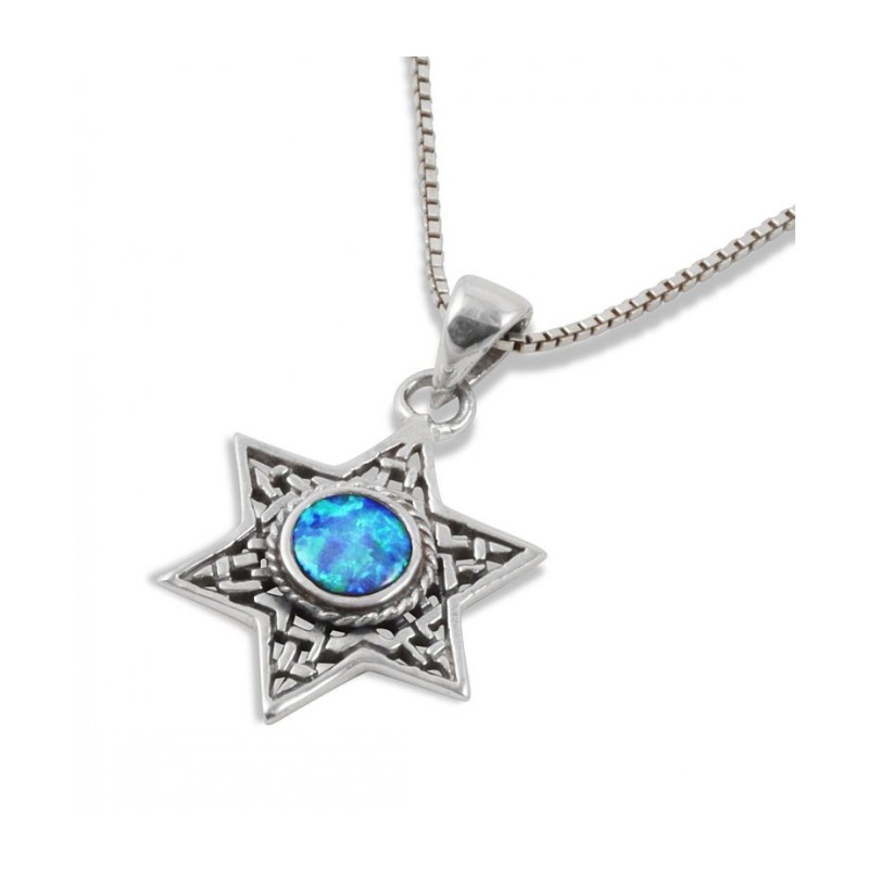 Silver and Opal Filigree Star of David Pe... | Jewish Gift from Israel