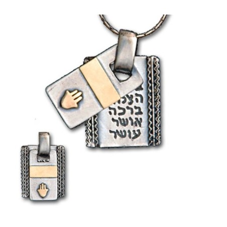 Silver and 14K Hamsa Pendant with Blessings | Hamsa Necklace