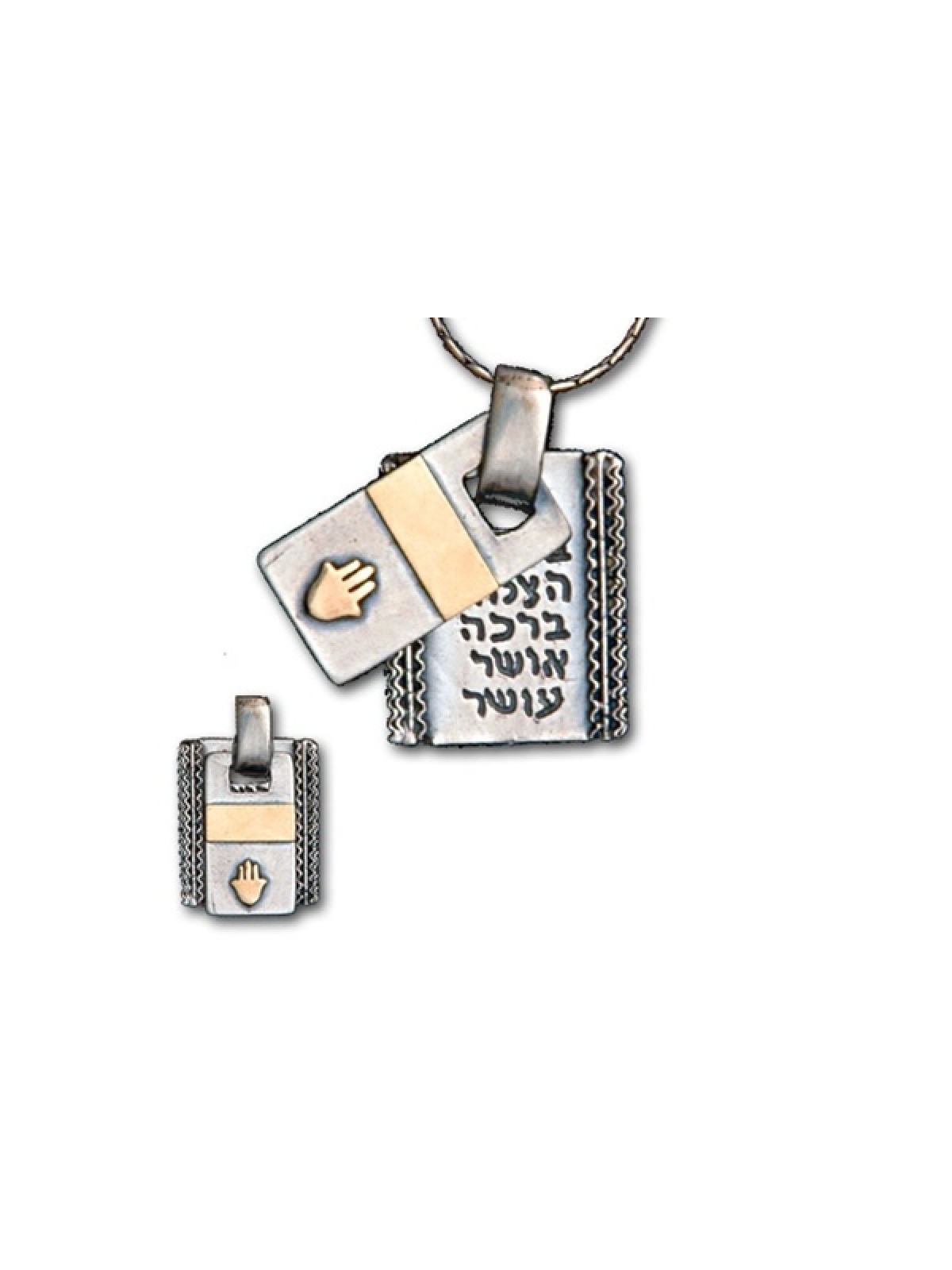 Silver and 14K Hamsa Pendant with Blessings | Hamsa Necklace