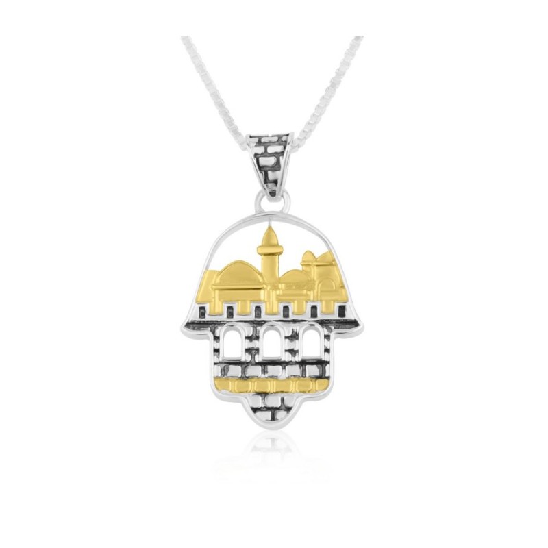 Sterling Silver Necklace with Decorative Hamsa Pen... | Hamsa Necklace