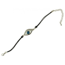 Enamel eye with stones on black leather cord | Jewish Gift from Israel