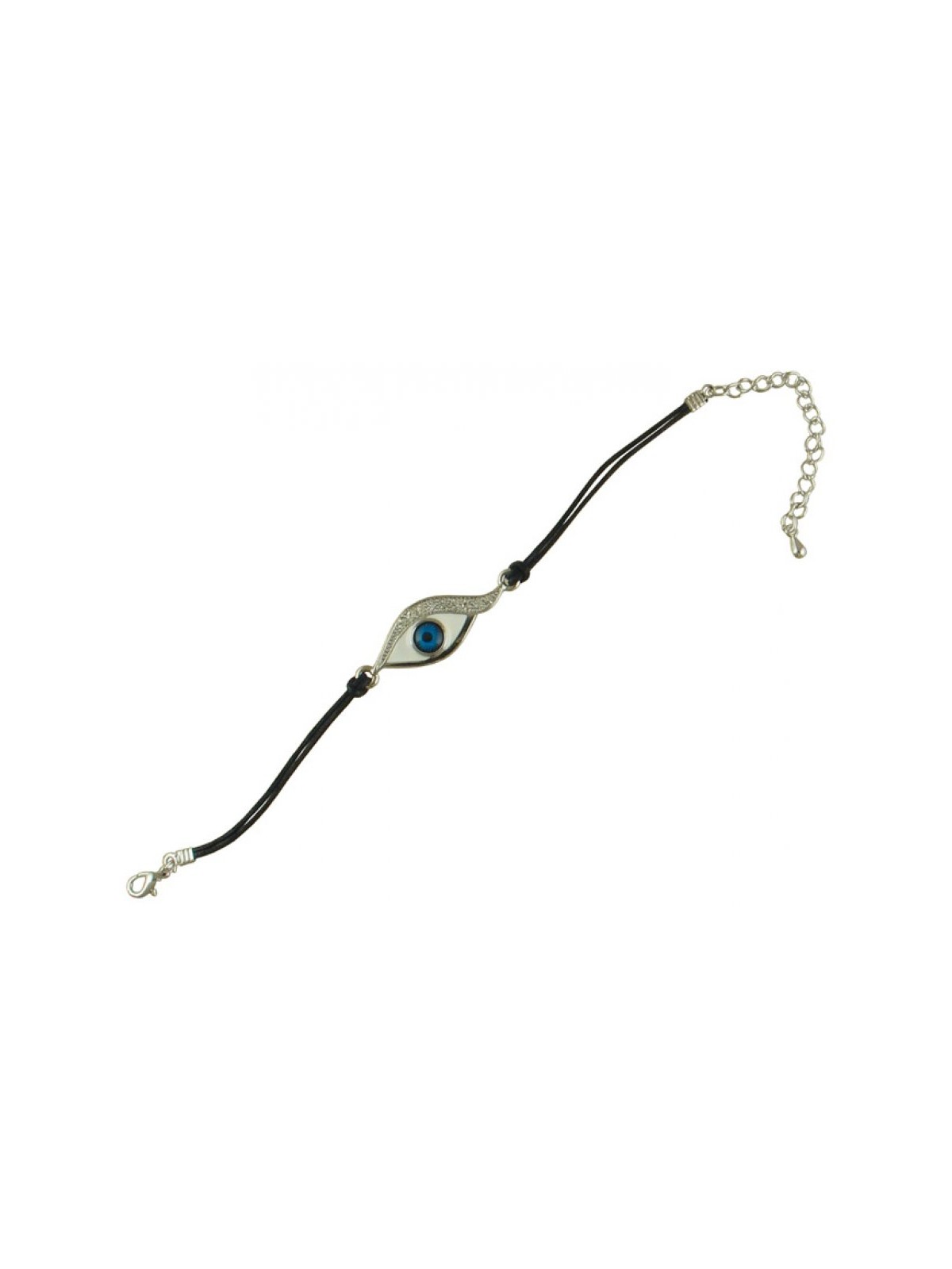 Enamel eye with stones on black leather cord | Jewish Gift from Israel