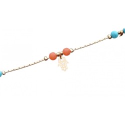 Bracelet de Cheville Or Rhodié avec Perles Bleues et Orange et... | Bracelets de cheville Judaica
