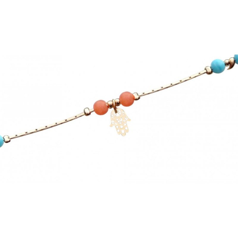 Bracelet de Cheville Or Rhodié avec Perles Bleues et Orange et... | Bracelets de cheville Judaica