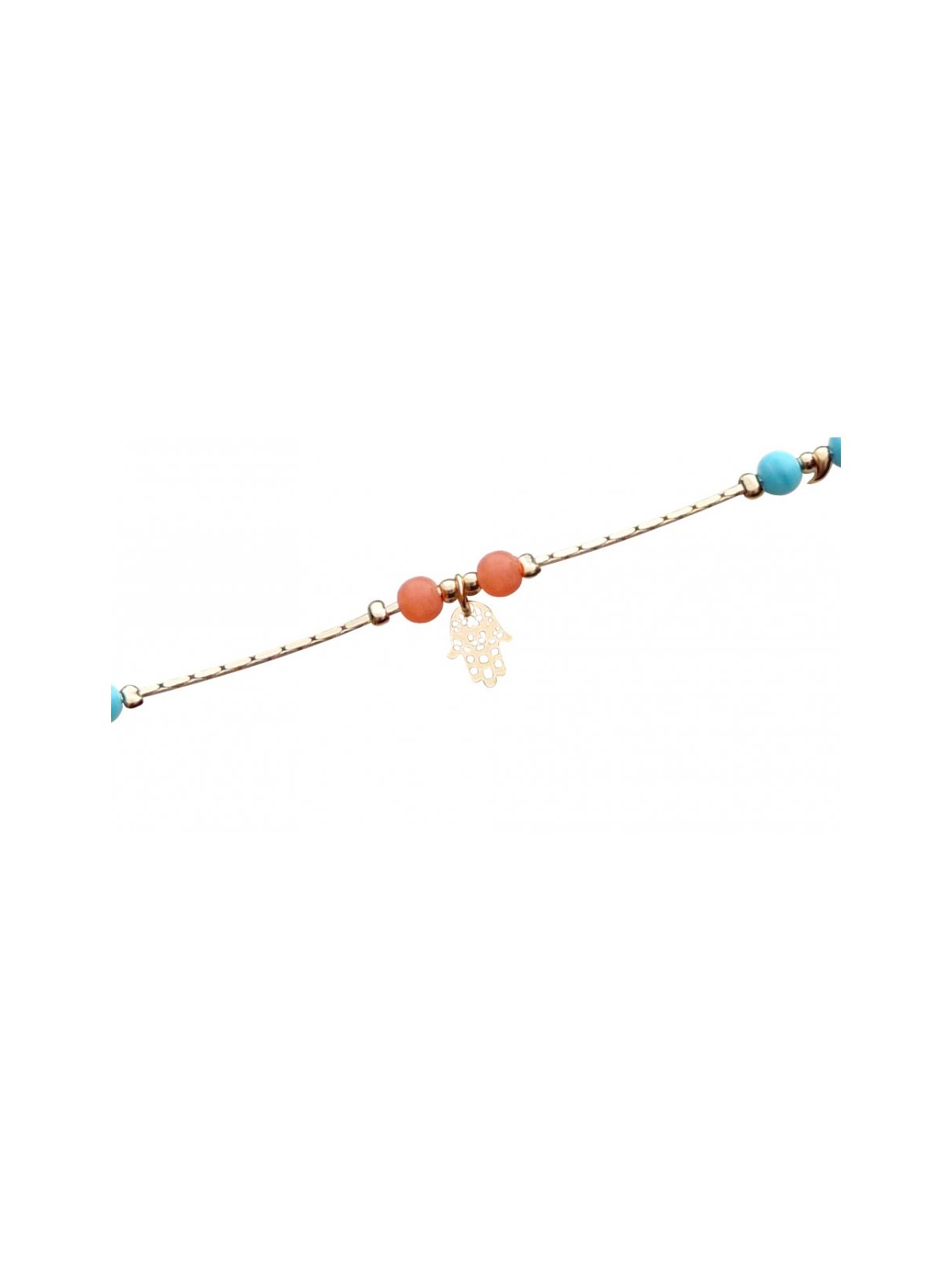 Bracelet de Cheville Or Rhodié avec Perles Bleues et Orange et... | Bracelets de cheville Judaica