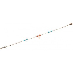 Anklet Gold Rhodium with Blue and Orange Beads an... | Judaica Anklets