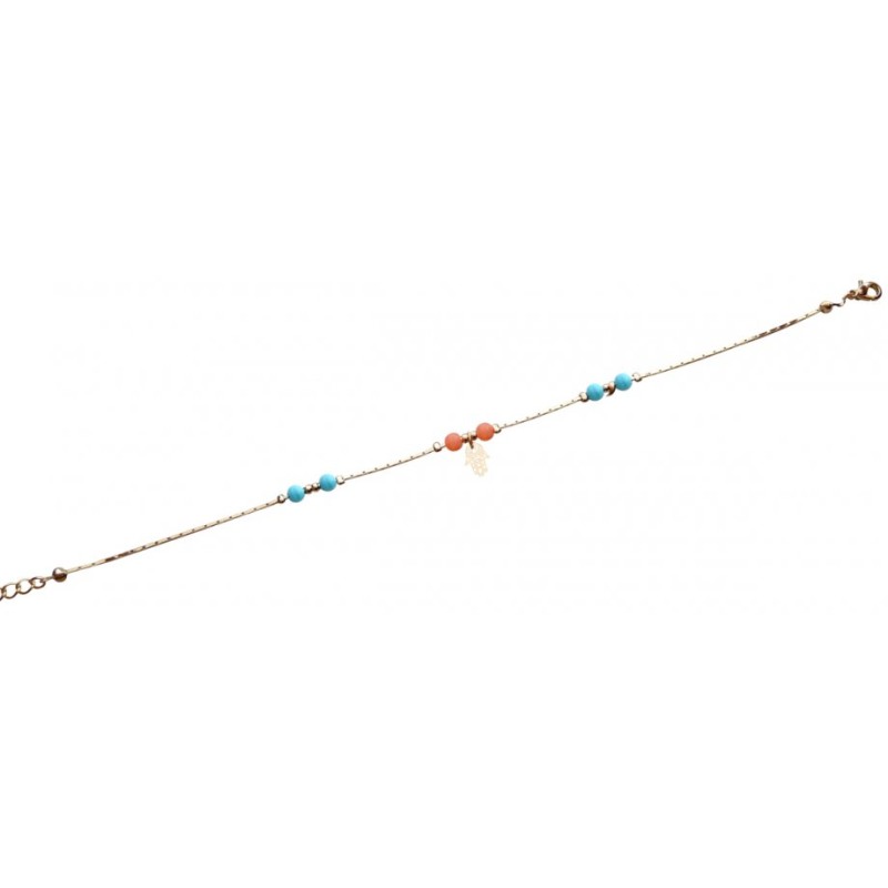 Anklet Gold Rhodium with Blue and Orange Beads an... | Judaica Anklets