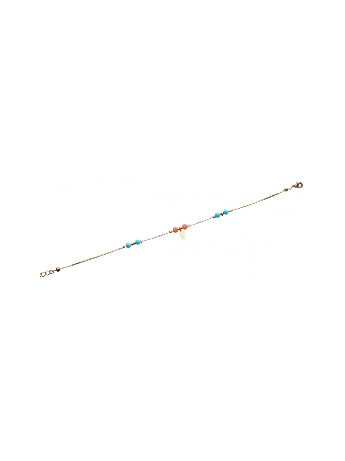 Bracelet de Cheville Or Rhodié avec Perles Bleues et Orange et... | Bracelets de cheville Judaica