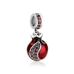 Sterling Silver Red Pomegranate Charm with stones | Judaica Charms