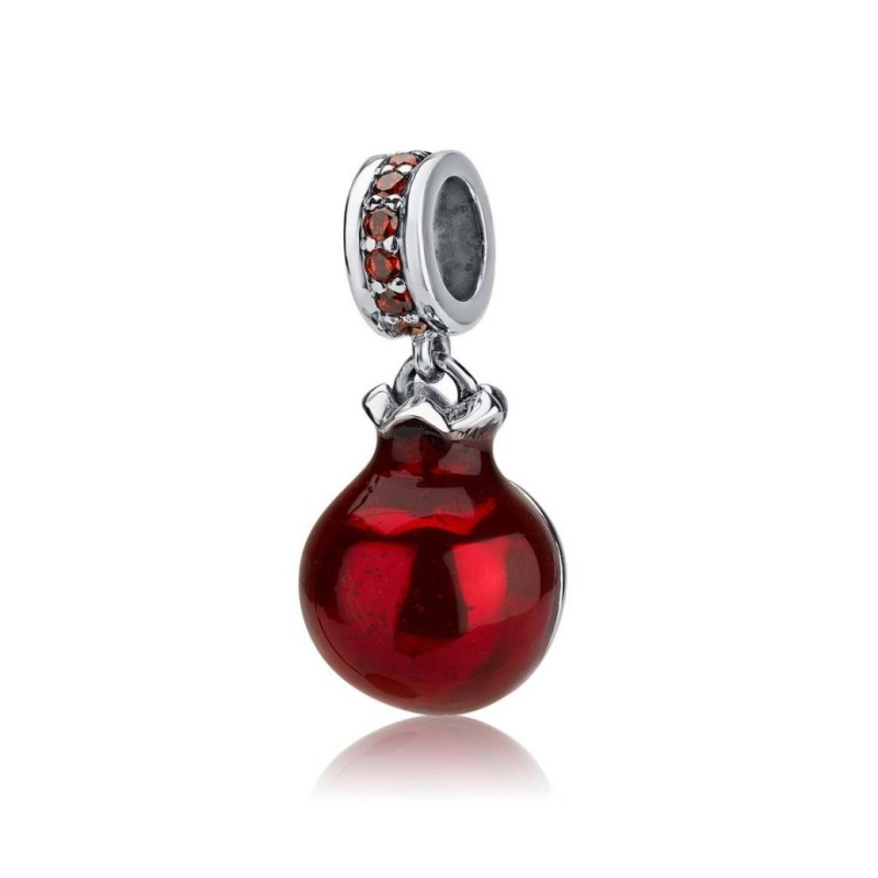 Sterling Silver Red Pomegranate Charm with stones | Judaica Charms