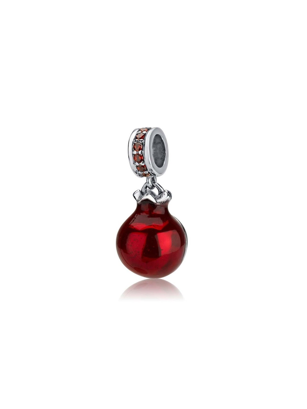 Sterling Silver Red Pomegranate Charm with stones | Judaica Charms