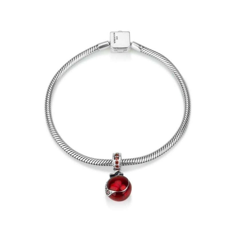 Sterling Silver Red Pomegranate Charm with stones | Judaica Charms