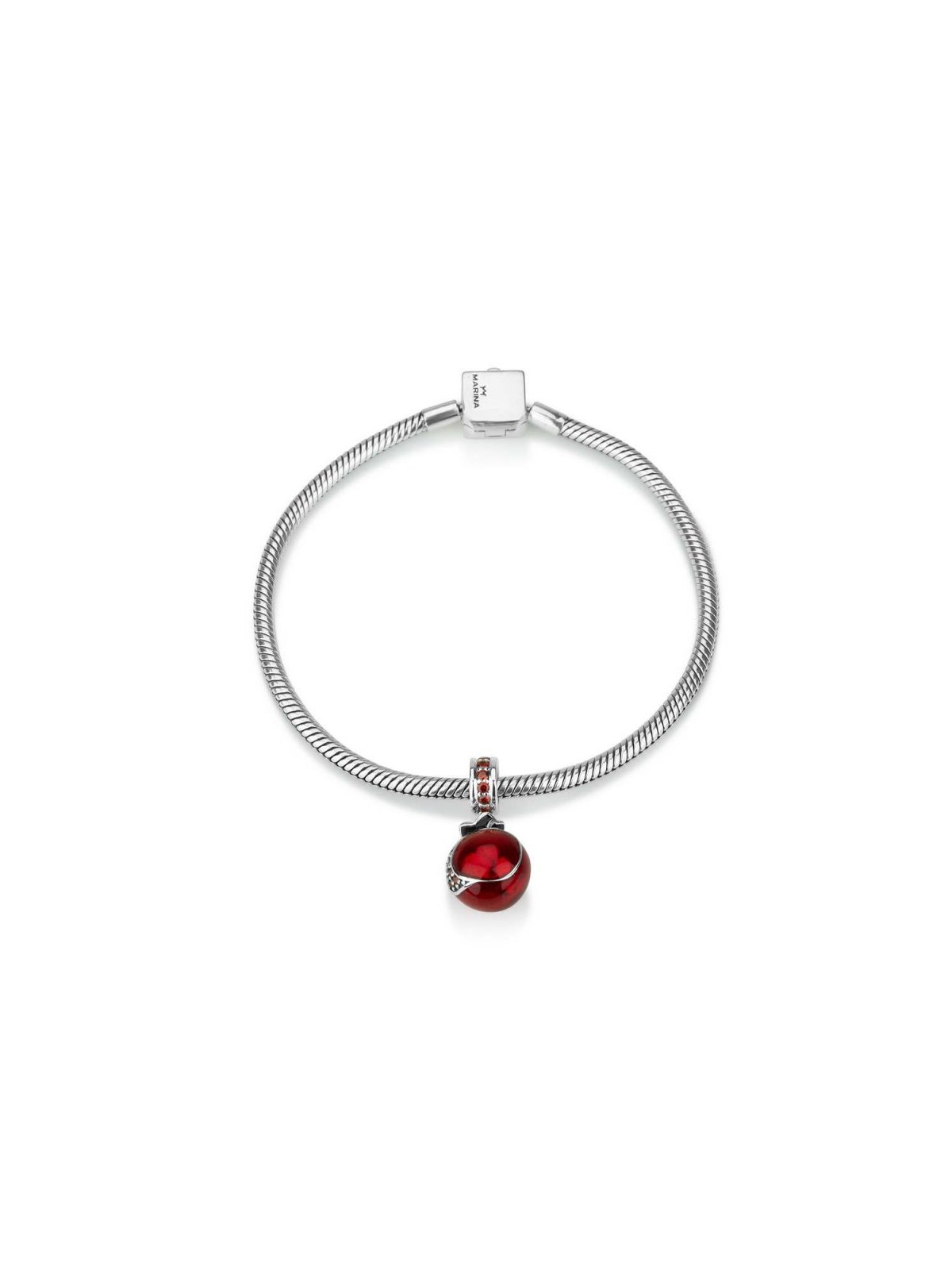 Sterling Silver Red Pomegranate Charm with stones | Judaica Charms
