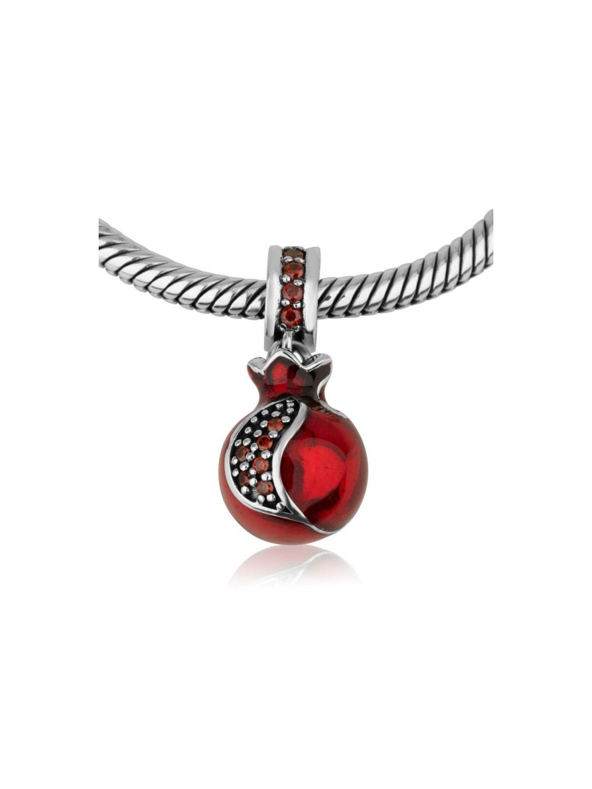Sterling Silver Red Pomegranate Charm with stones | Judaica Charms
