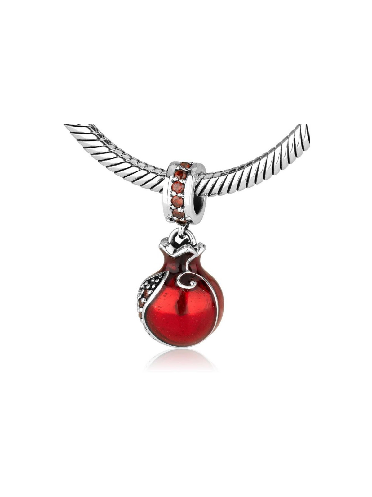 Sterling Silver Red Pomegranate Charm with stones | Judaica Charms