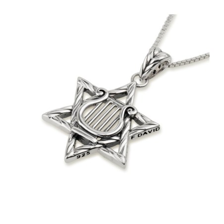 Sterling Silver Pendant Necklace Lyre of King Davi... | Jewish Pendant