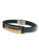 Bracelet En Cuir Noir Double Plaque Centrale... | Bracelets - jusqu'à 10 $