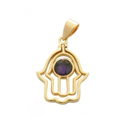 Gold Filled Hamsa Hand Shaped Pendant with Amerthy... | Hamsa Necklace