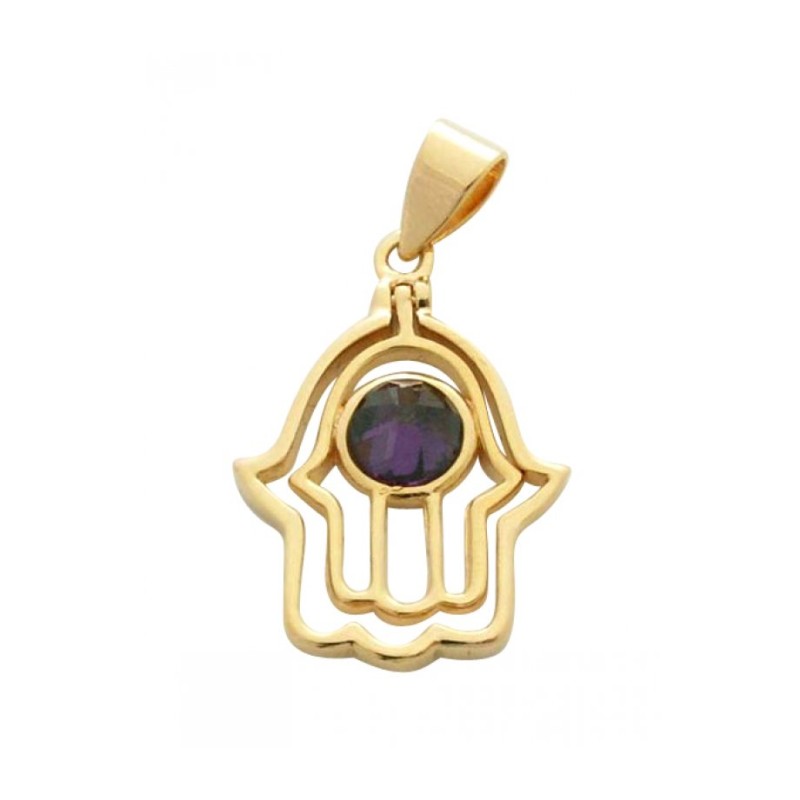 Gold Filled Hamsa Hand Shaped Pendant with Amerthy... | Hamsa Necklace