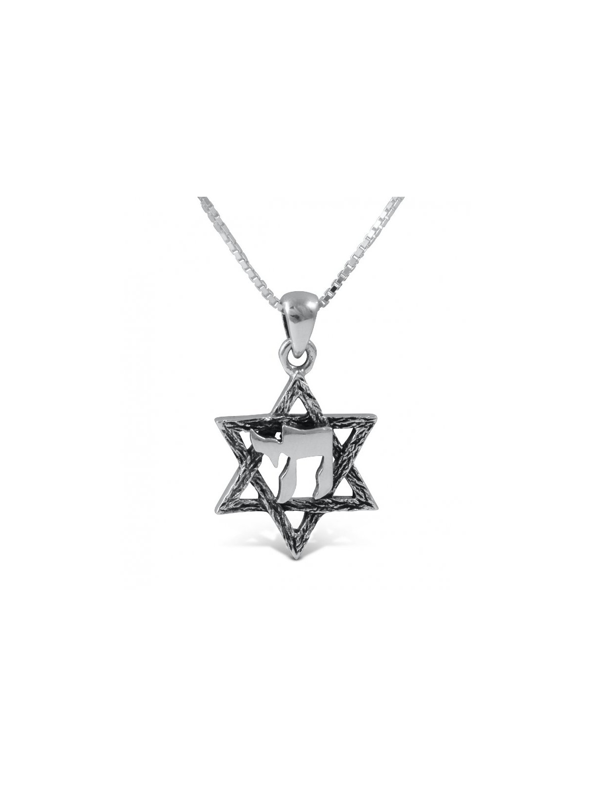 Star of David with Hebrew Chai 925 Ster... | Chai Necklaces & Pendants