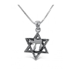 Star of David with Hebrew Chai 925 Ster... | Chai Necklaces & Pendants