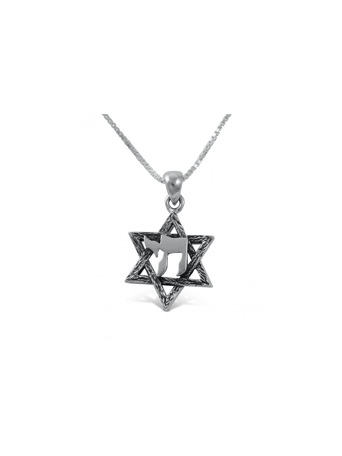 Star of David with Hebrew Chai 925 Ster... | Chai Necklaces & Pendants
