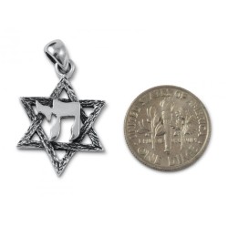 Star of David with Hebrew Chai 925 Ster... | Chai Necklaces & Pendants