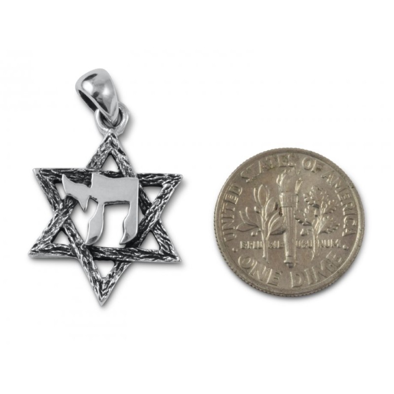 Star of David with Hebrew Chai 925 Ster... | Chai Necklaces & Pendants