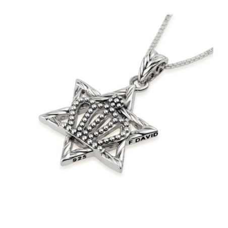 Sterling Silver Pendant Necklace with Crown in Cen... | Jewish Pendant