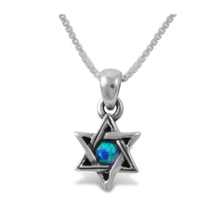Étoile de David avec petite opale de culture en argent sterling 925... | AJDesign