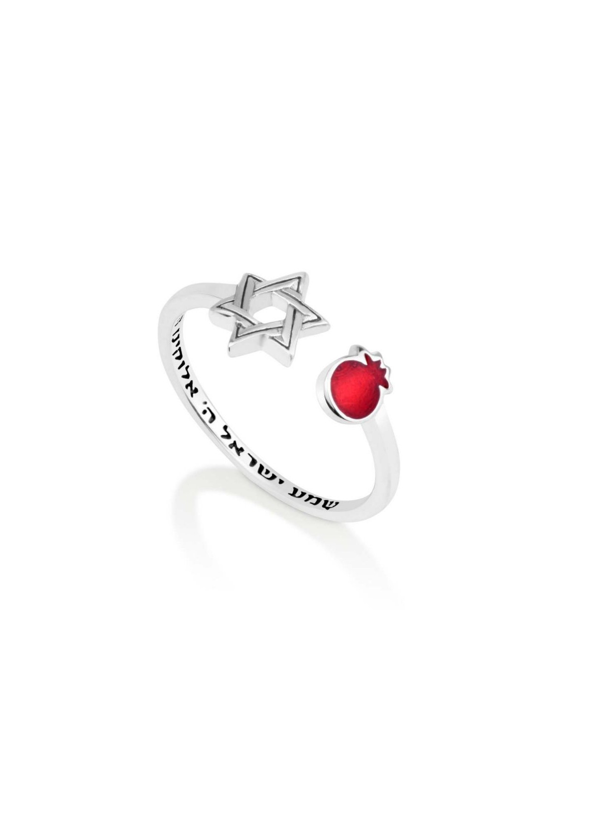 Bague ouverte en argent sterling Grenade rouge et étoile o... | Anneaux juifs