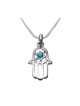 Pendant Necklace Open Hamsa with Blue Stone in Sta... | Hamsa Necklace