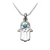 Pendant Necklace Open Hamsa with Blue Stone in Sta... | Hamsa Necklace