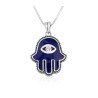 Sterling Silver Pendant Necklace Blue Enamel Hamsa... | Hamsa Necklace