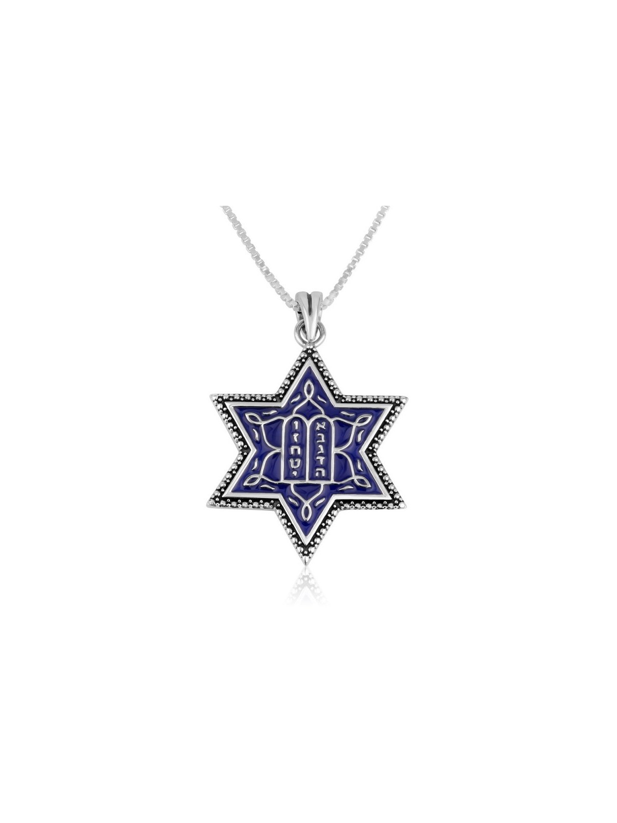 Sterling Silver Pendant Necklace Blue Enamel Ten C... | Jewish Pendant