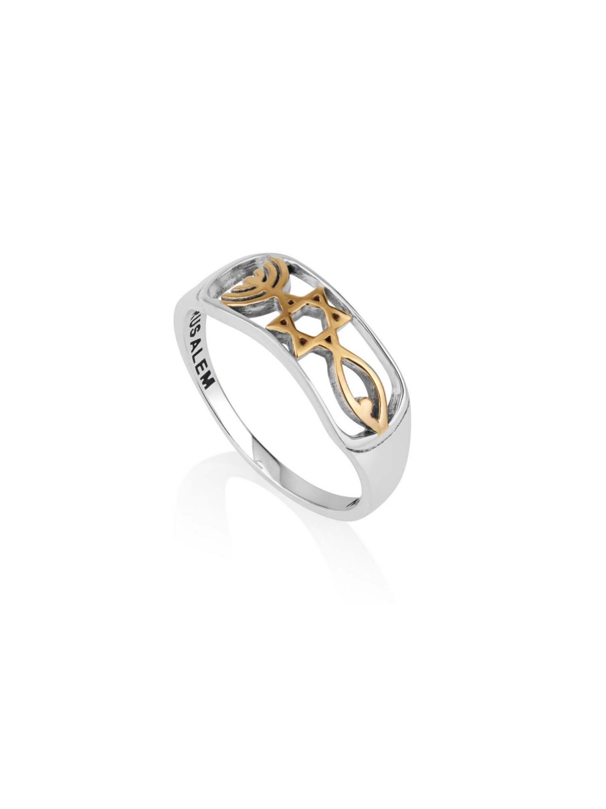 Two Tone Sterling Silver and Gold Plated Ring Messia... | Jewish Rings